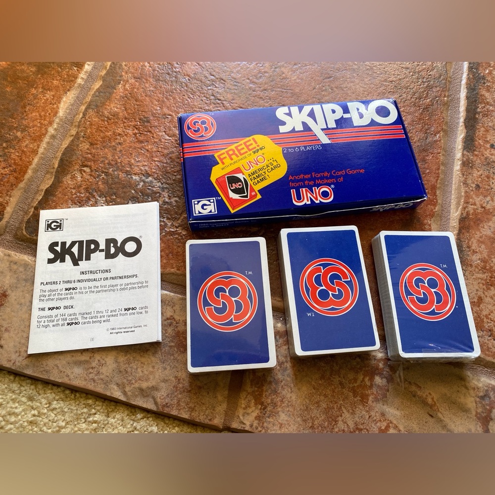 Vtg 1980 Skip-bo Uno Card Game Complete 3 Decks Cards Sealed/instructions/NIB
